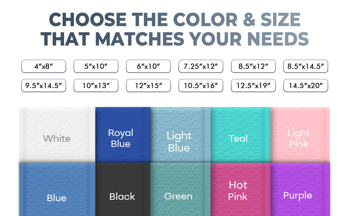 Poly Bubble Mailers – Padded Envelopes – All Sizes & Colors