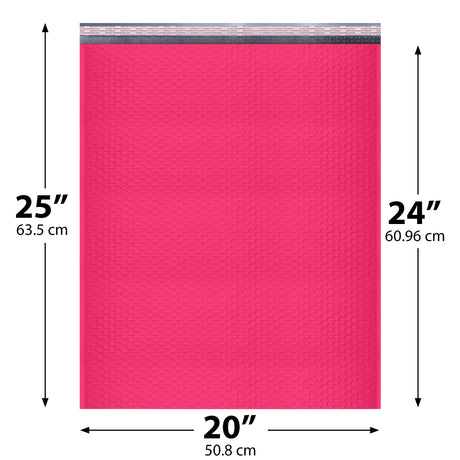 20x25 Hot pink poly bubble mailer — #10 self-seal padded shipping envelope, 50 pack