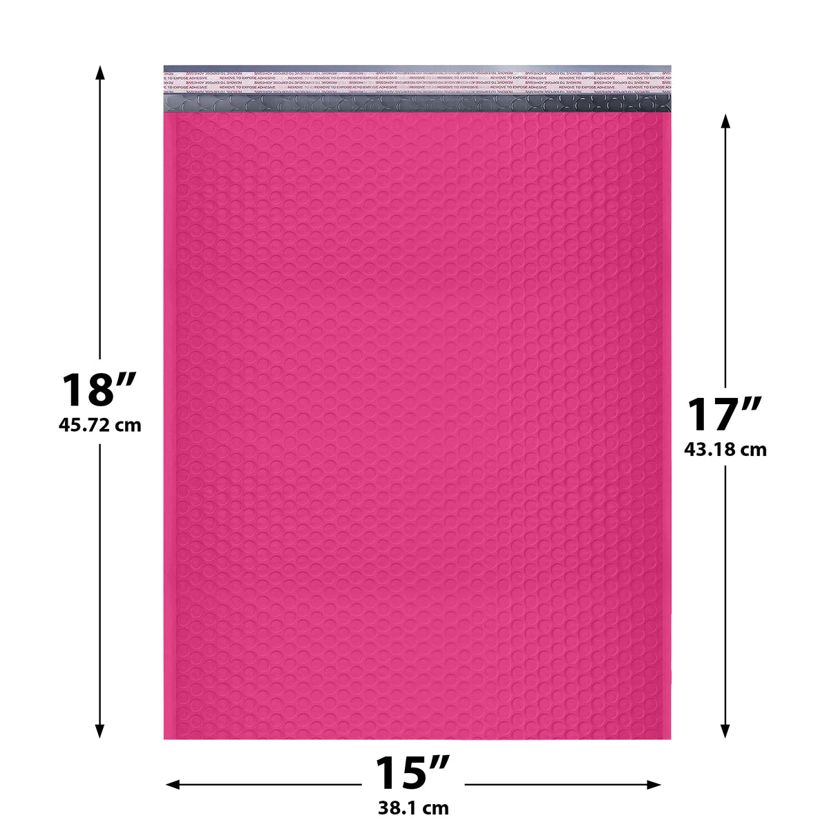 15x18 Hot Pink poly bubble mailer — #8 self-seal padded envelope, 50 pack