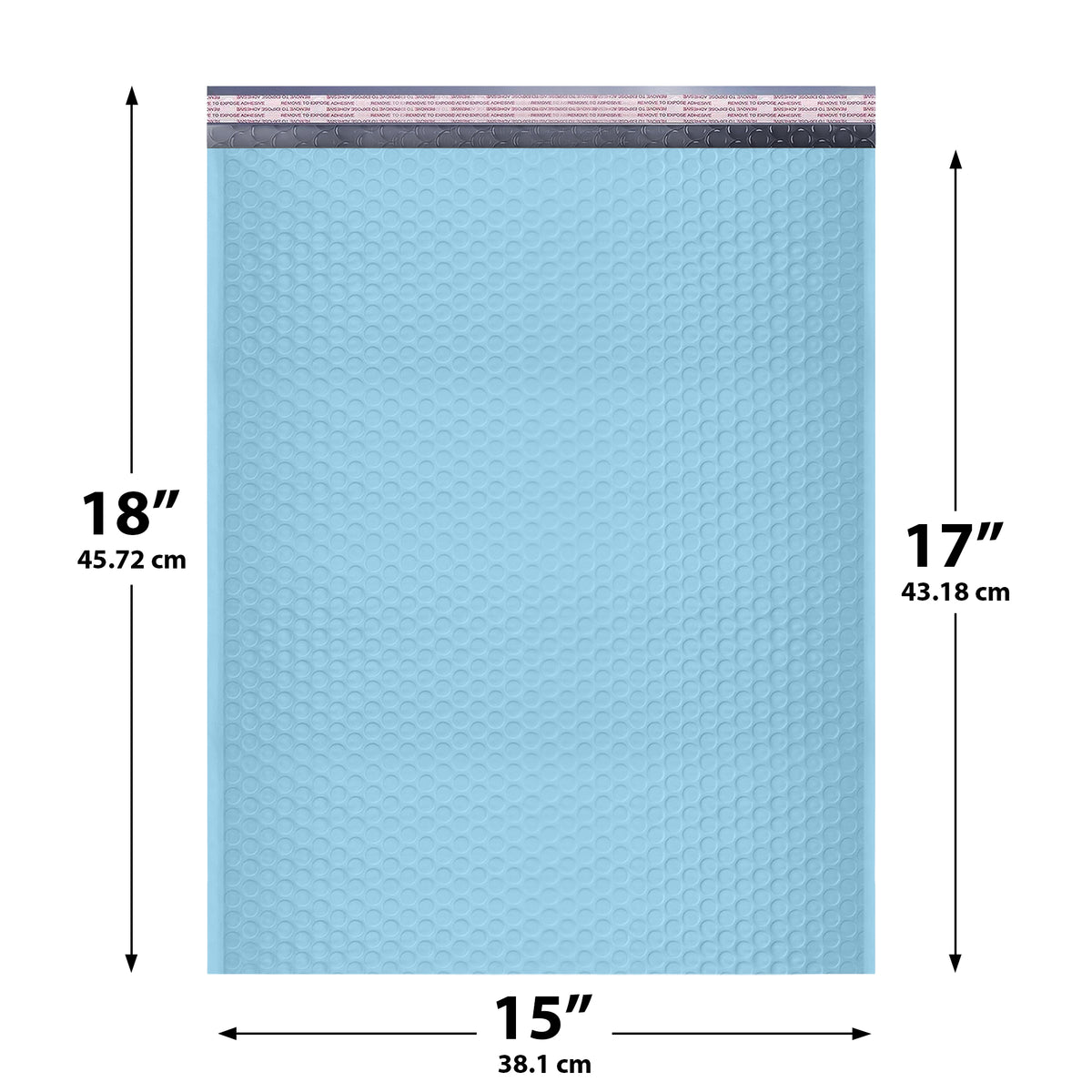 15x18 Light Blue poly bubble mailer — #8 self-seal padded envelope, 50 pack