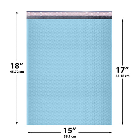 15x18 Light Blue poly bubble mailer — #8 self-seal padded envelope, 50 pack