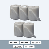 Bubble cushioning roll sizes: 12" x 36 ft, 72 ft, 175 ft, 175 ft dispenser carton and 250 ft