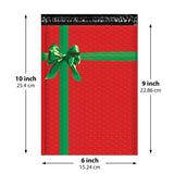 Christmas bubble mailer 6x10 #0 — red padded envelope with green ribbon and bow print, 100 pack