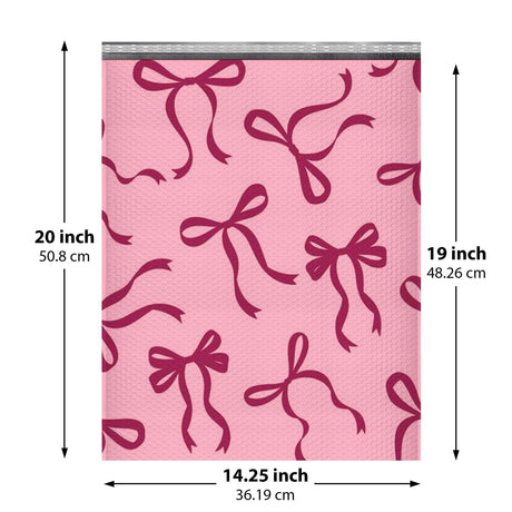 Pink Bow bubble mailer 14.25x20 #7 — large pink padded envelope with burgundy bow print, 50 pack