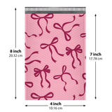Pink Bow bubble mailer 4x8 #000 — pink padded envelope with burgundy bow print, 500 pack