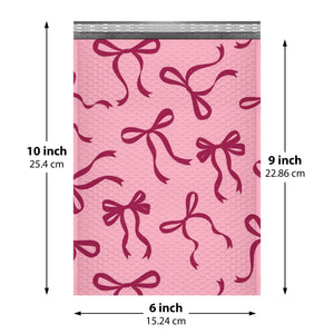 6x10 Pink Bow Bubble Mailers — Cute #0 Self-Seal Padded Shipping Envelopes